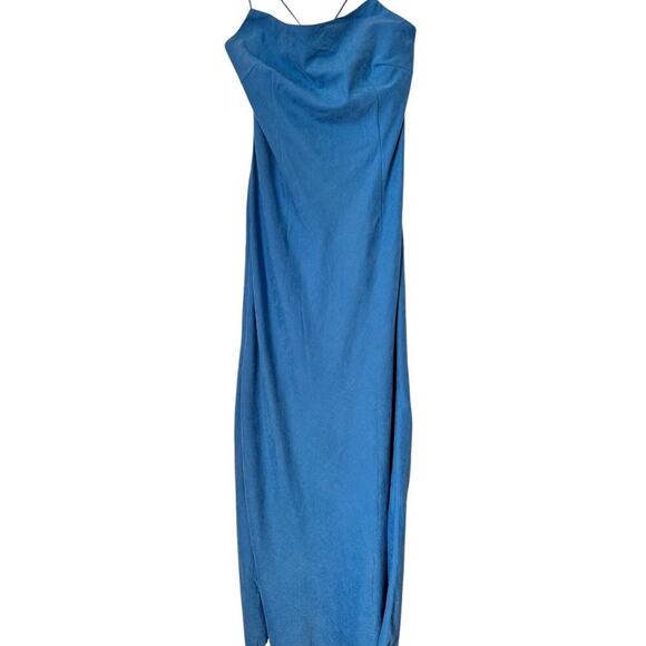 Lulus Dress Size XL Blue Sleeveless Strappy Lace Up Back Cowl Neck Maxi Formal - Picture 1 of 15